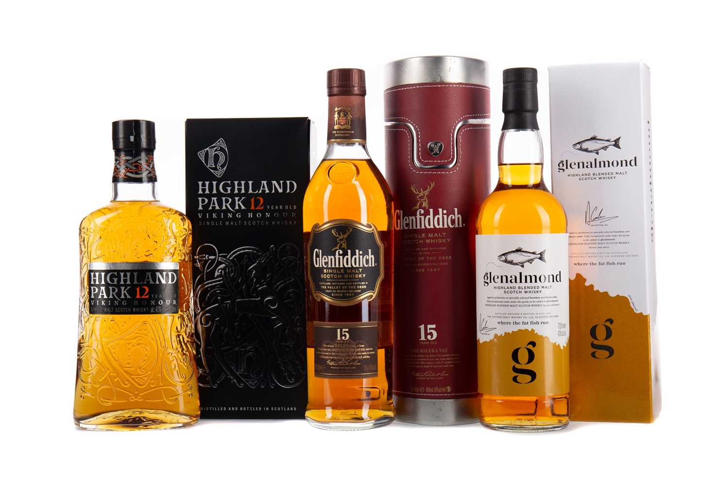 Lot 177 - HIGHLAND PARK 12 YEARS OLD, GLENFIDDICH AGED 15 YEARS, AND GLEN ALMOND