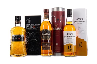 Lot 177 - HIGHLAND PARK 12 YEARS OLD, GLENFIDDICH AGED 15 YEARS, AND GLEN ALMOND