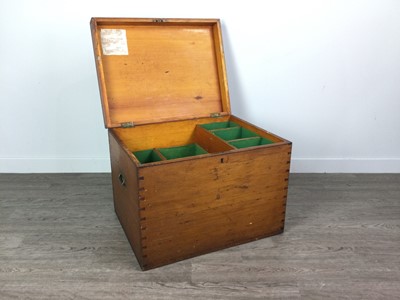 Lot 78 - A PINE CHEST WITH FITTED INTERIOR