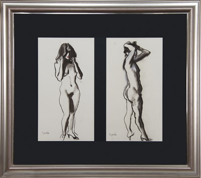 Lot 4 - NUDE DIPTYCH, A CHARCOAL AND PASTEL BY ALEXANDER GOUDIE