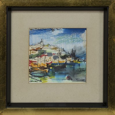 Lot 768 - CONTINENTAL HARBOUR SCENE, A PASTEL BY HAMISH LAWRIE