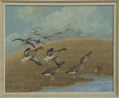 Lot 772 - GEESE, A GOUACHE BY RALSTON GUDGEON