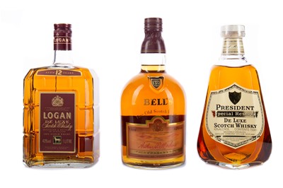 Lot 222 - PRESIDENT SPECIAL RESERVE, LOGAN DELUXE, AND BELL'S AGED 12 YEARS