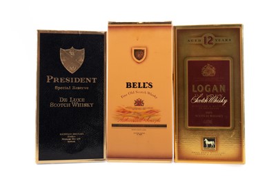 Lot 222 - PRESIDENT SPECIAL RESERVE, LOGAN DELUXE, AND BELL'S AGED 12 YEARS