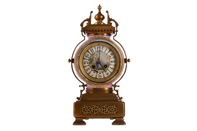 Lot 619 - A LATE 19TH CENTURY FRENCH BRASS AND PORCELAIN MANTEL CLOCK