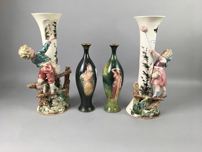 Lot 197 - A PAIR OF ROYAL BONN VASES AND TWO CONTINENTAL VASES