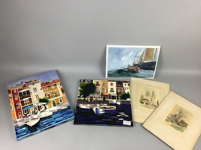 Lot 211 - A GROUP OF THREE TILE PANELS BY BRENT HEIGHTON, A PAINTING AND A CERAMIC PANEL