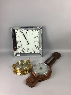 Lot 217 - A QUARTZ WALL CLOCK, A BRASS SHIPS CLOCK AND A BAROMETER