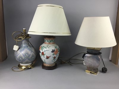 Lot 218 - A GOEBEL 'CLAUDE MONET' CERAMIC TABLE LAMP AND OTHER LAMPS