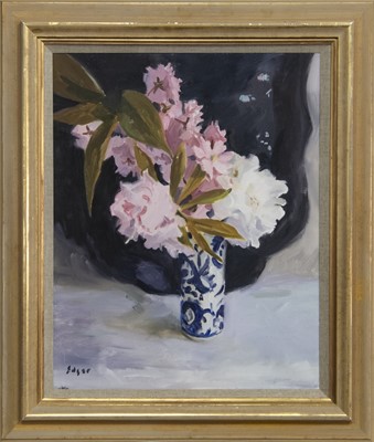 Lot 779 - RHODODENDRONS, AN OIL BY NORMAN EDGAR