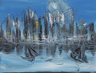 Lot 250 - NEW YORK VIEW, AN OIL BY MARK KAZAV