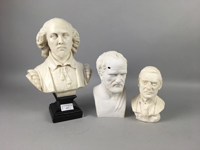 Lot 237 - A RESIN BUST OF SHAKESPEARE, ALONG WITH FIVE OTHER BUSTS