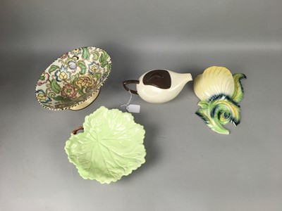 Lot 240 - A CARLTON WARE WALL POCKET, ALONG WITH A DISH, TEAPOT AND COMPORT