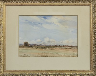 Lot 116 - DISTANT DOWN, A WATERCOLOUR BY TOM CAMPBELL