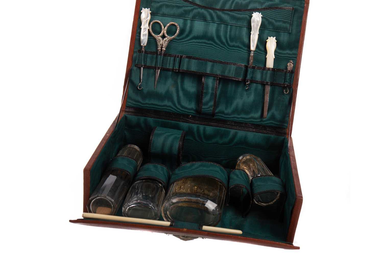 Lot 467 - A VICTORIAN TRAVELLING DRESSING TABLE SET