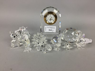 Lot 264 - A GROUP OF SWAROVSKI AND OTHER CRYSTAL FIGURES AND SMALL CLOCK