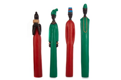 Lot 1731 - SET OF FOUR PAINTED WOOD FIGURES BY REUBEN UGBINE (NIGERIAN)