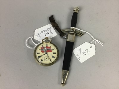 Lot 258 - A LETTER KNIFE IN THE FORM OF A LUFTWAFFE CEREMONIAL DAGGER, ALONG WITH A POCKET WATCH