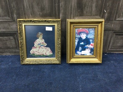 Lot 325 - A PAIR OF CONTINENTAL SCHOOL OIL PAINTINGS ALONG WITH A NEEDLEWORK AND OTHER PICTURES