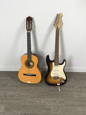 Lot 179 - AN ACOUSTIC GUITAR, AN ELECTRIC GUITAR AND A VIOLIN