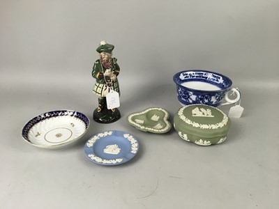 Lot 185 - A STAFFORDSHIRE FLATBACK FIGURE OF A FISHWIFE ALONG WITH OTHER CERAMICS