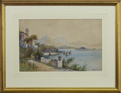 Lot 330 - LAKE MAGGIORE, A WATERCOLOUR BY LUIGI BAROZZI