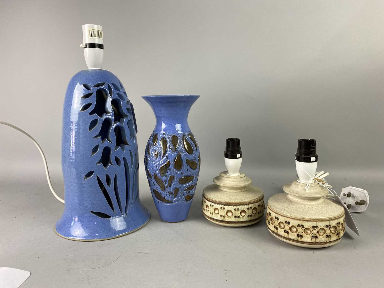Lot 296 - A RICHARD PRICE POTTERY LAMP AND MATCHED VASE, ALONG WITH A PAIR OF POTTERY LAMPS