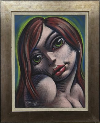 Lot 828 - GREEN EYES, A PASTEL BY FRANK MCFADDEN