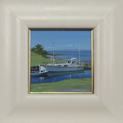 Lot 123 - CORRIE HARBOUR, ISLE OF ARRAN, AN OIL BY ALASTAIR THOMSON