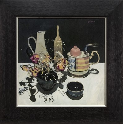 Lot 134 - STILL LIFE WITH FEATHERED TEAPOT, A PRINT BY ALEXANDRA GARDNER