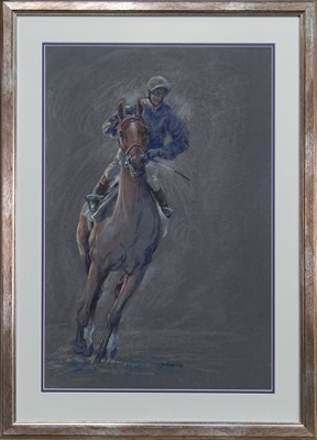 Lot 839 - HORSE AND RIDER, A PASTEL BY SANDRA TOWNSEND