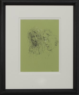 Lot 845 - THE DOUBTERS, AN INK DRAWING BY PETER HOWSON