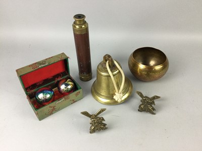 Lot 303 - A TELESCOPE ALONG WITH BRASS WARE