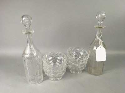 Lot 298 - A PAIR OF GLASS DEACNTERS, GLASS BOWLS, MASON'S BOWL AND A TANKARD