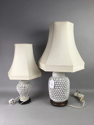 Lot 369 - A LOT OF TWO MODERN CERAMIC TABLE LAMPS WITH SHADES