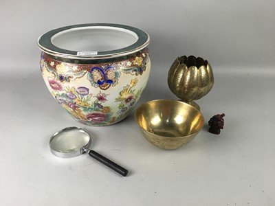 Lot 373 - A MODERN CIRCULAR CHINESE PLANTER AND OTHER ITEMS