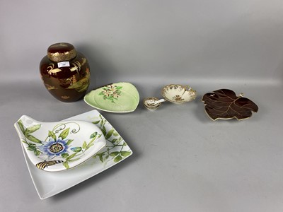 Lot 388 - A CARLTONWARE 'ROUGE ROYALE' GINGER JAR, COMPORT AND LEAF MOULDED DISH ALONG WITH OTHER CERAMICS