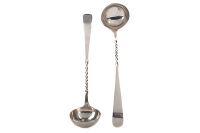 Lot 485 - A PAIR OF GEORGE III SCOTTISH SILVER TODDDY LADLES