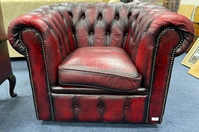 Lot 424 - A CHESTERFIELD OXBLOOD LEATHER ARMCHAIR