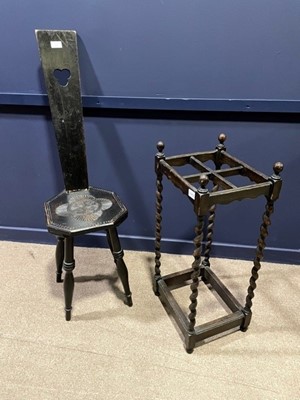 Lot 431 - A SPINNING CHAIR AND AN OAK STICK STAND