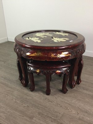Lot 276 - A CHINESE RED AND GILT LACQUERED CIRCULAR NEST OF TABLES