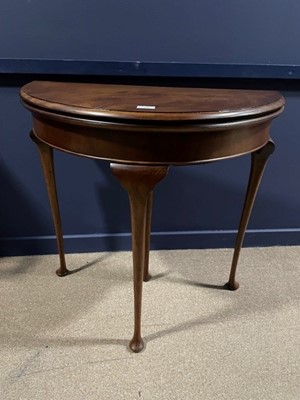 Lot 438 - A MAHOGANY D-SHAPED FOLD OVER CARD TABLE