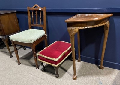 Lot 440 - A VICTORIAN BEDROOM CHAIR, A WALNUT HALL TABLE AND A FOOTSTOOL