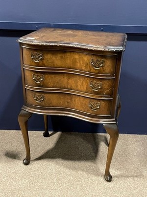 Lot 443 - A WALNUT CHEST OF THREE DRAWERS