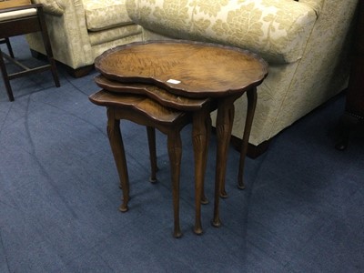 Lot 445 - A MAHOGANY NEST OF THREE KIDNEY SHAPED OCCASIONAL TABLES