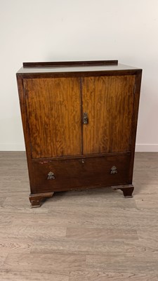 Lot 362 - A PAIR OF MAHOGANY FRAMED ARMCHAIRS AND A SIDE CABINET