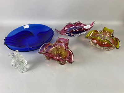 Lot 342 - A BOHEMIA ART GLASS BOWL AND OTHER GLASS WARE