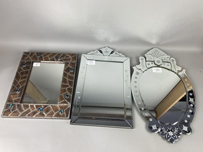 Lot 343 - A CONTEMPORARY WALL MIRROR AND TWO OTHER MIRRORS