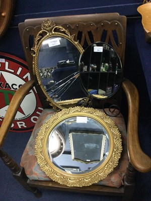 Lot 344 - A GILT FRAMED WALL MIRROR, ANOTHER MIRROR AND A DRESSING MIRROR