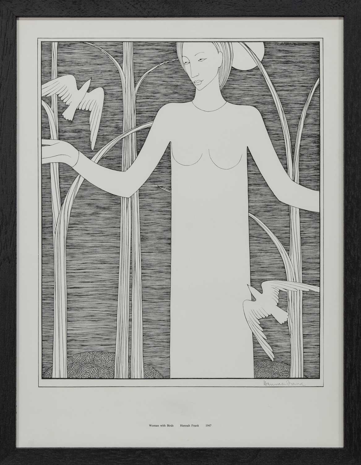 Lot 541 - WOMAN WITH BIRDS, A LITHOGRAPH BY HANNAH FRANK